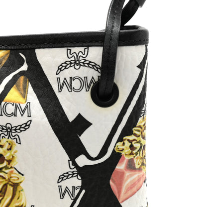 MCM Visetos Calfskin Motif Rombi Lion Printed Reversible Shopper Tote White 15 of 16