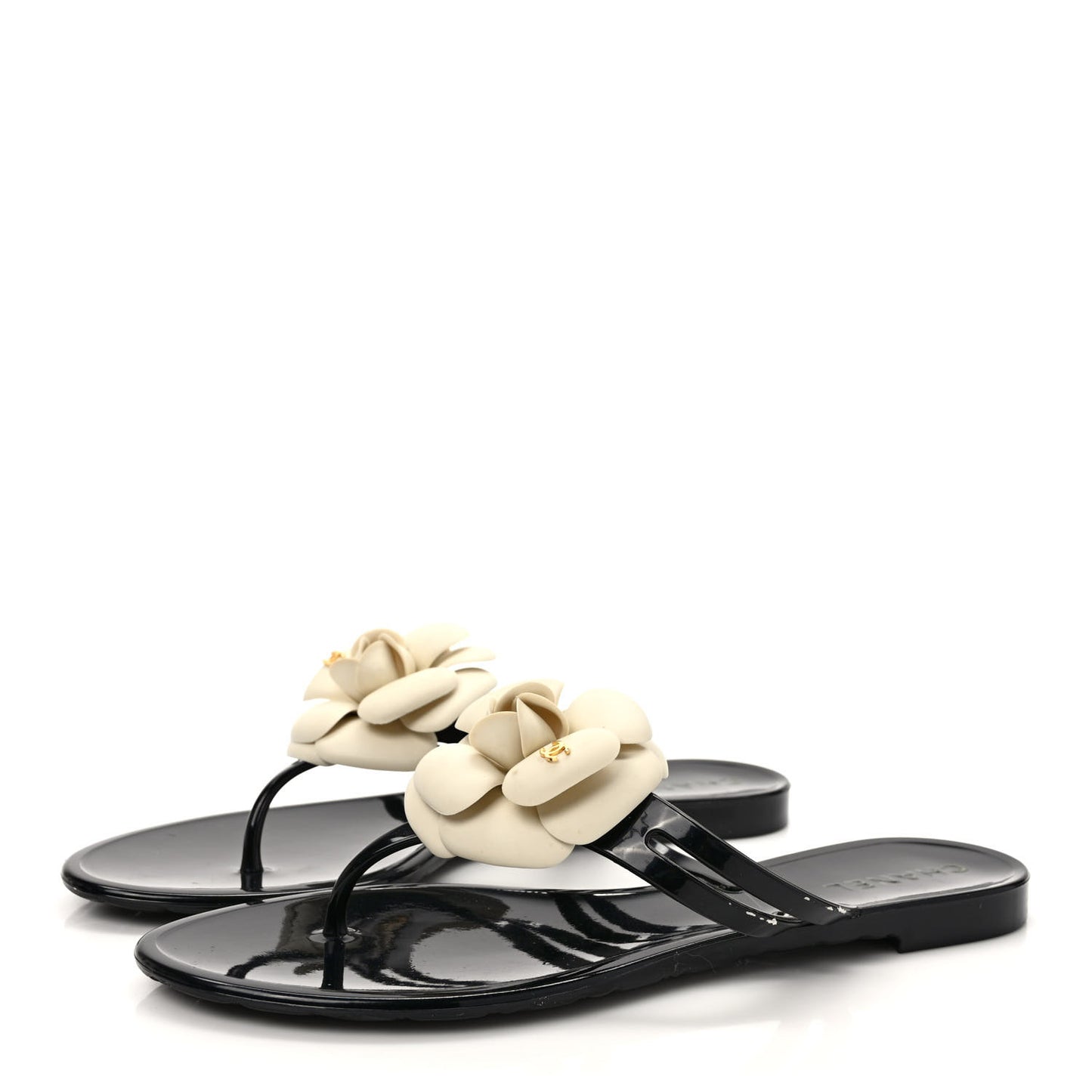 Jelly Camellia Thong Sandals 38 Black Ivory