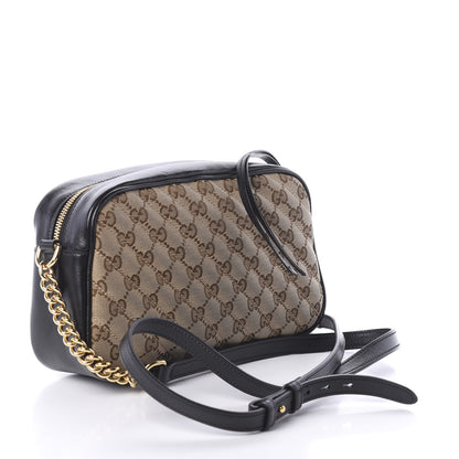 Gucci Monogram Matelasse Diagonal Small GG Marmont Chain Shoulder Bag Beige Black 3 of 9