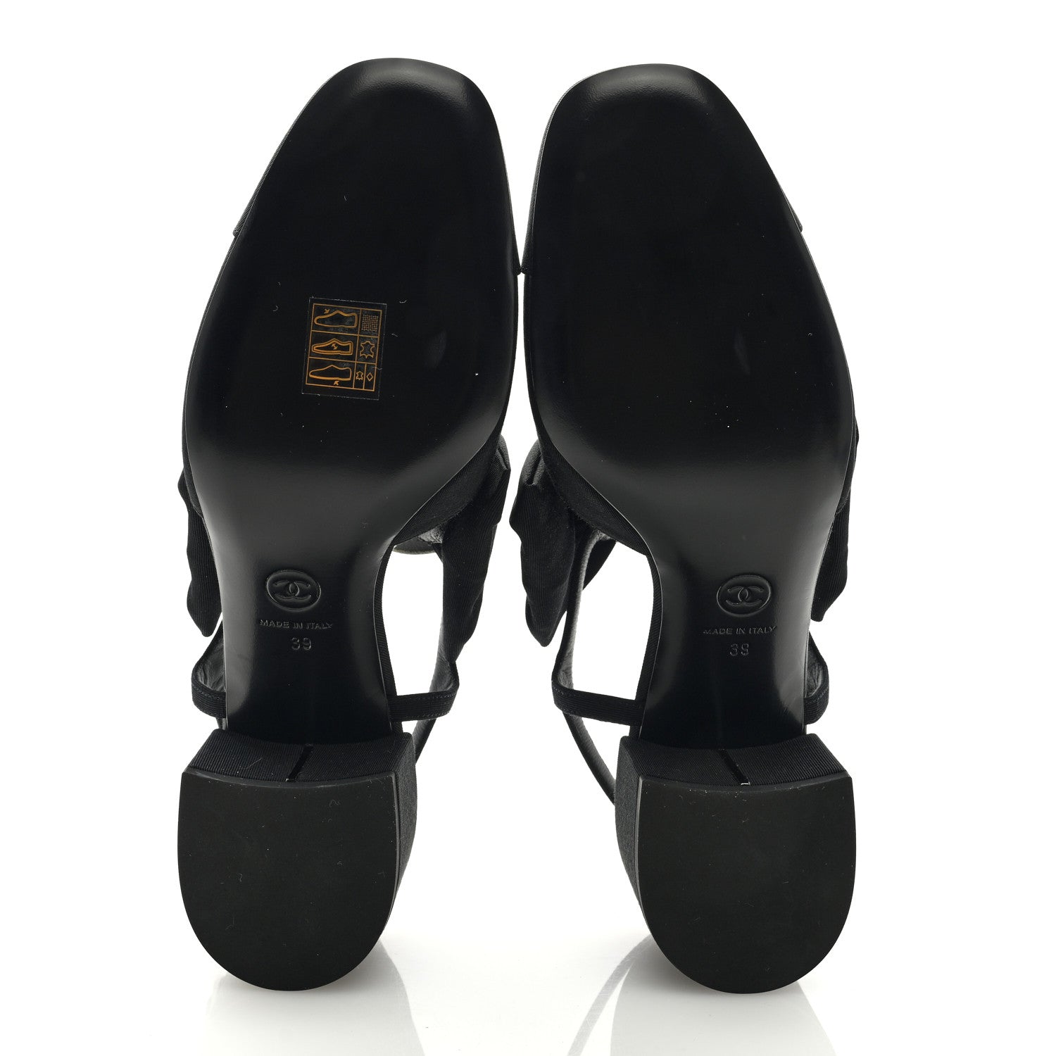 Chanel Shiny Fabric Grosgrain Cap Toe Camellia Bow Slingback Pumps 39 Black 5 of 9