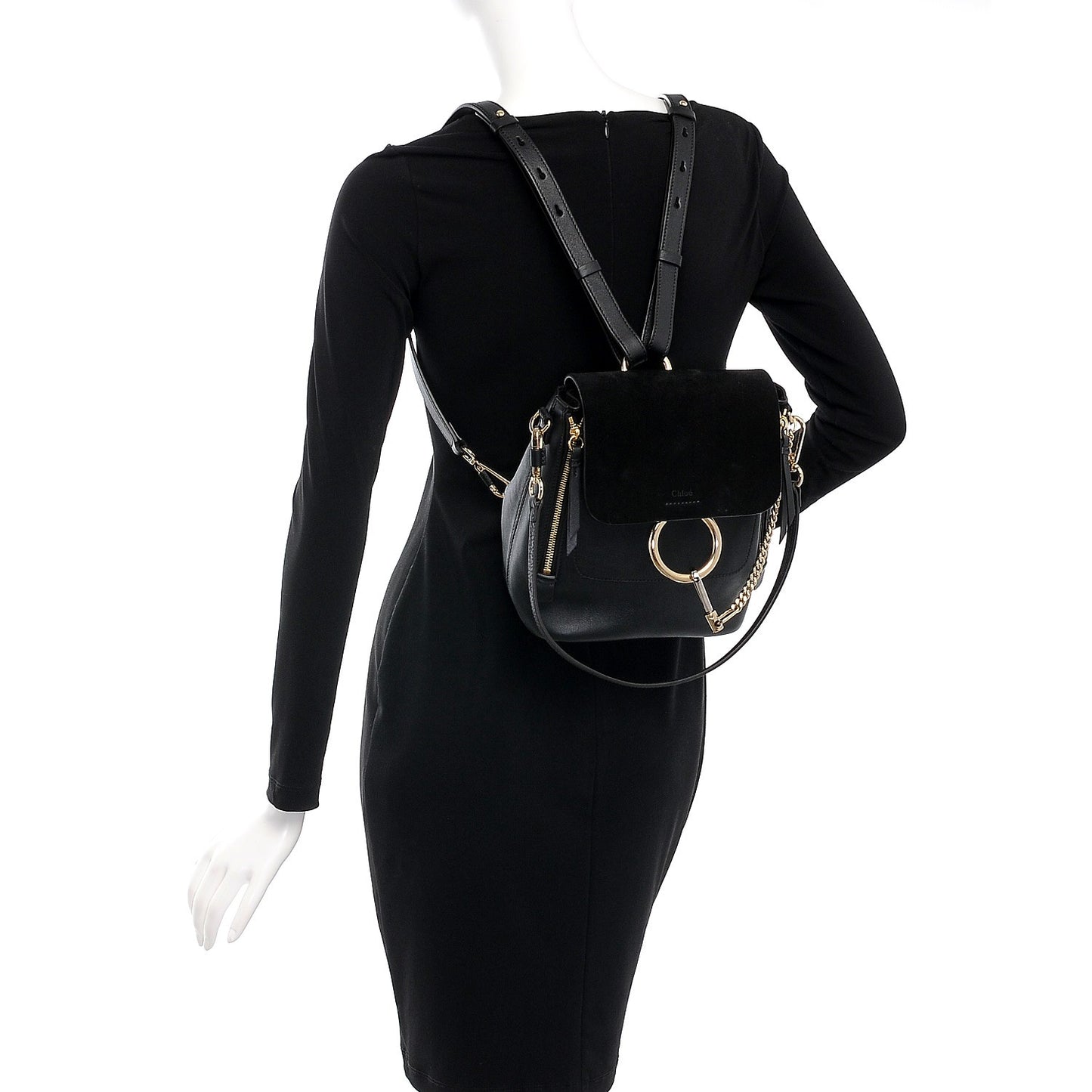 Suede Calfskin Small Faye Backpack Black