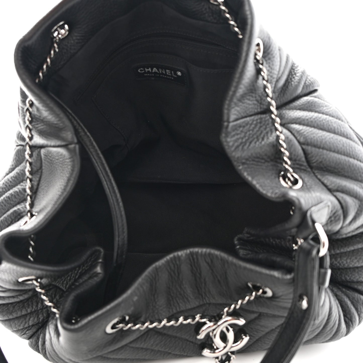 Deerskin Chevron Large CC Chain Bucket Drawstring Bag Black