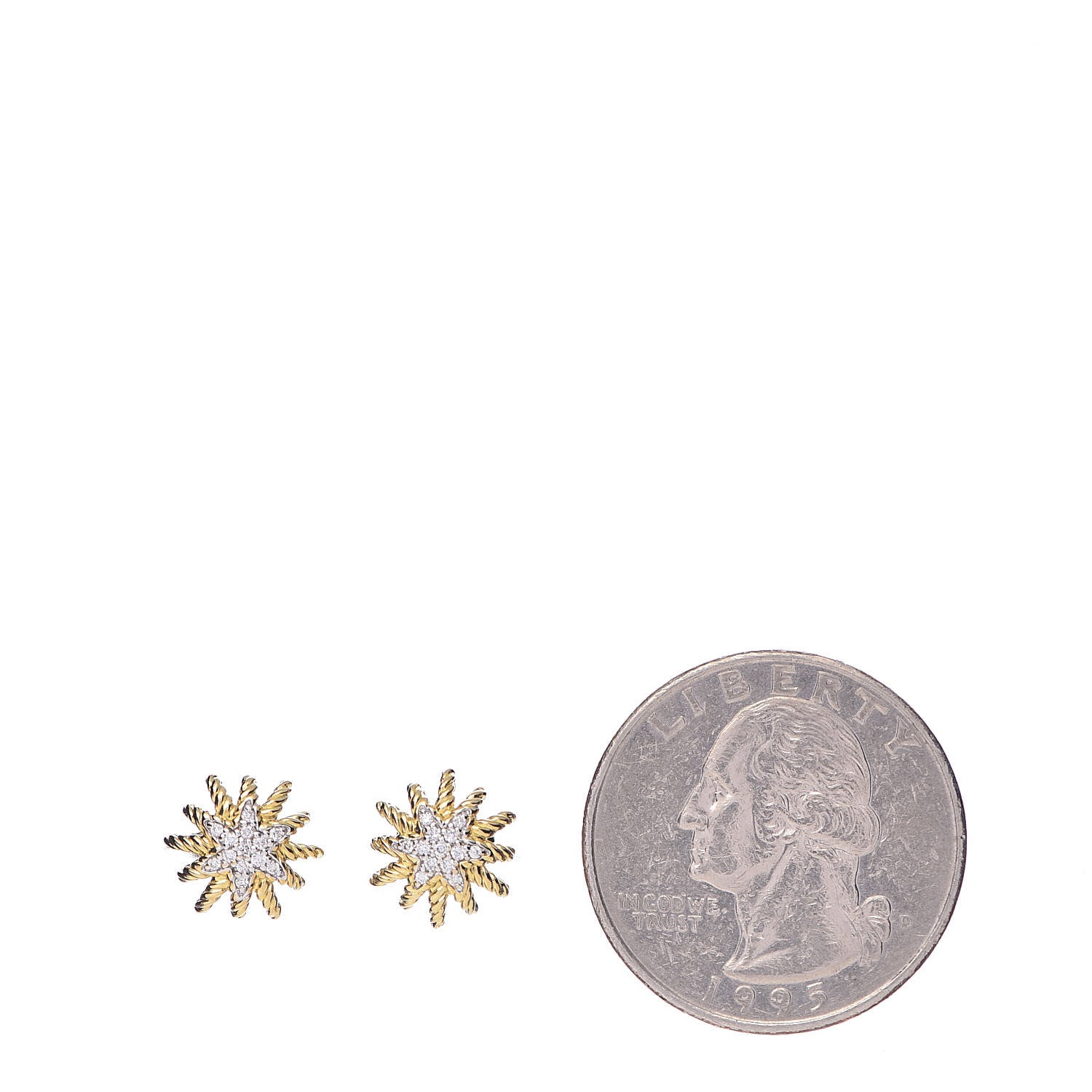 David Yurman 18K Yellow Gold Diamond 10mm Starburst Earrings 2 of 4
