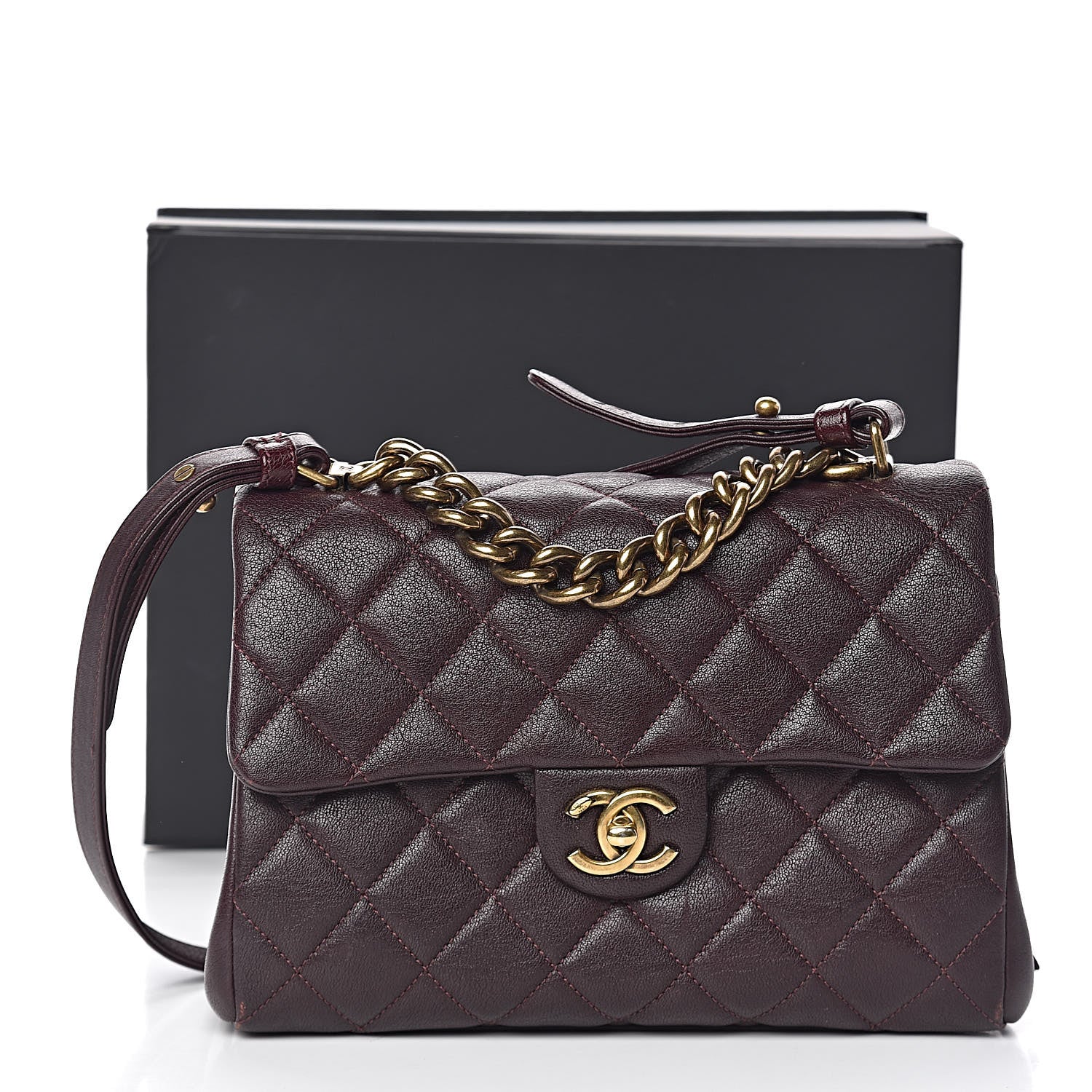 Chanel Shiny Sheepskin Quilted Small Trapezio Flap Dark Burgundy 11 of 11