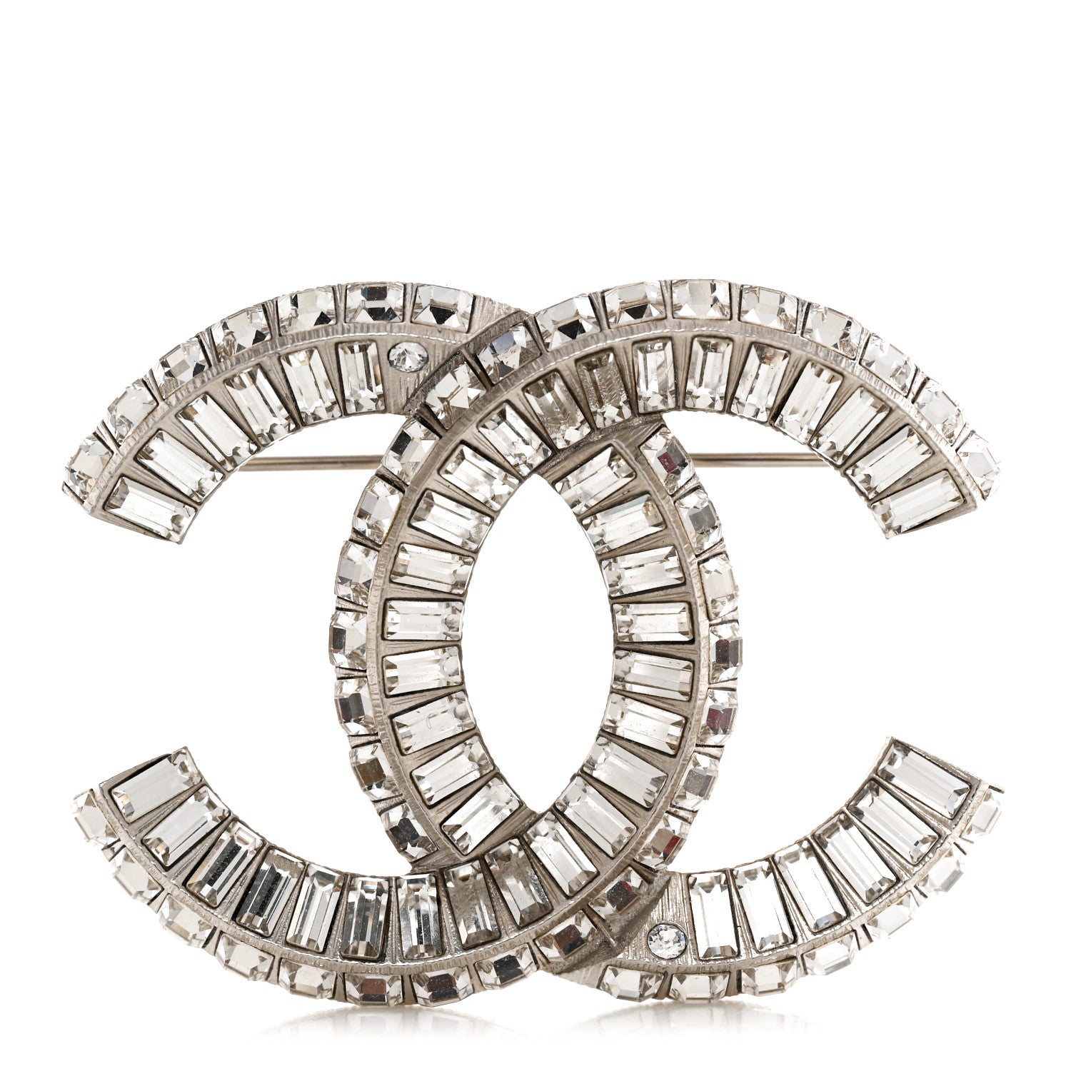 Chanel Baguette Crystal CC Brooch Silver 1 of 4