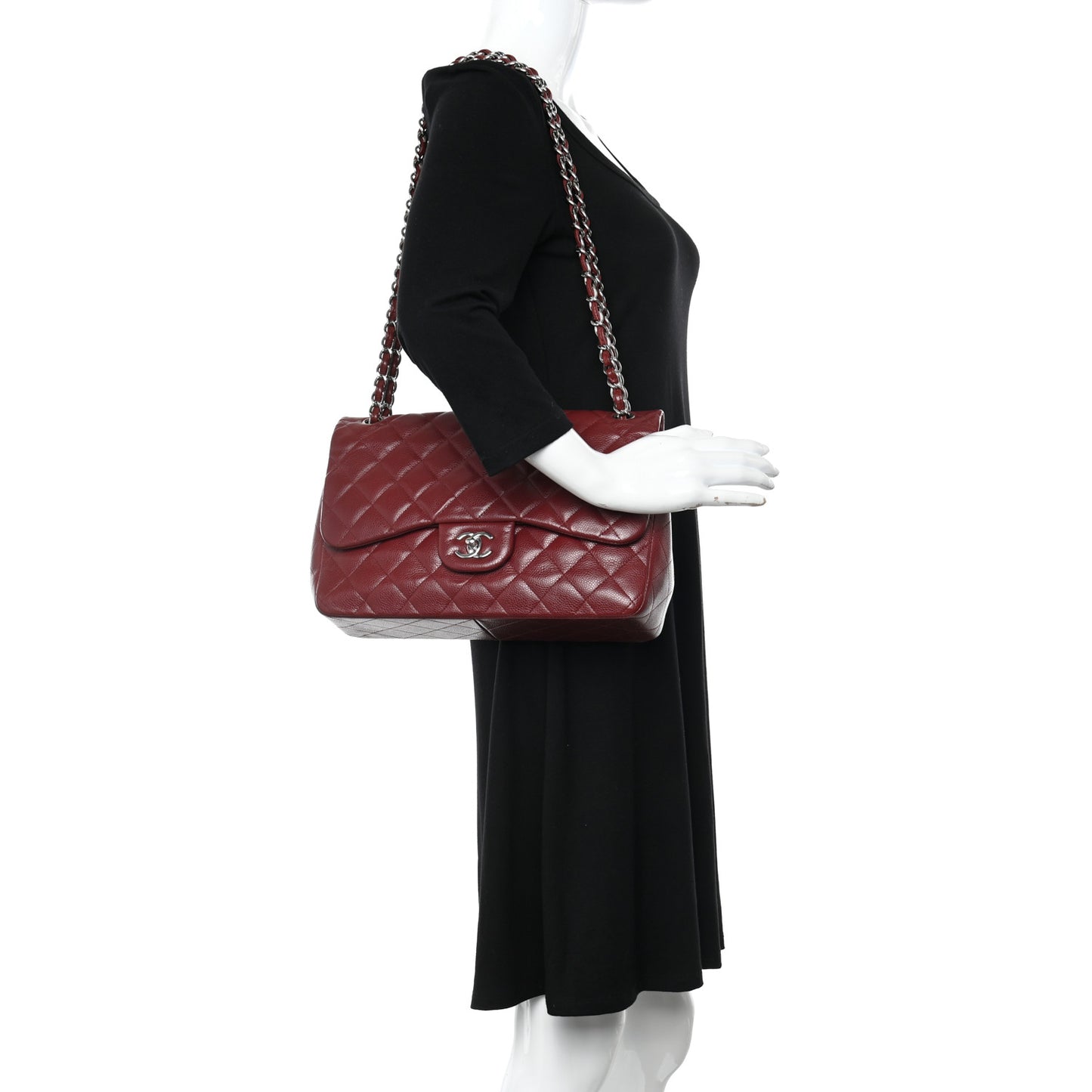 Caviar Quilted Jumbo Double Flap Dark Red