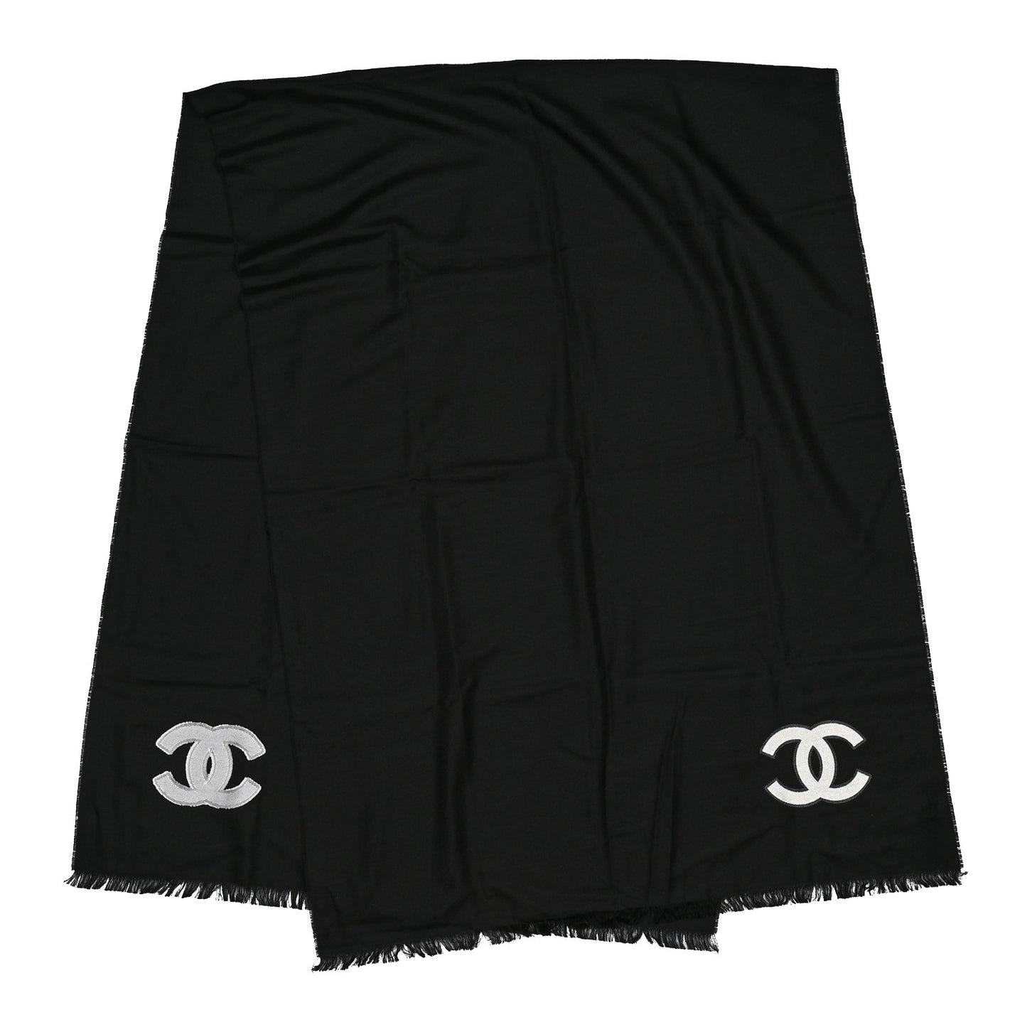 Cashmere Silk CC Logo Stole Black White