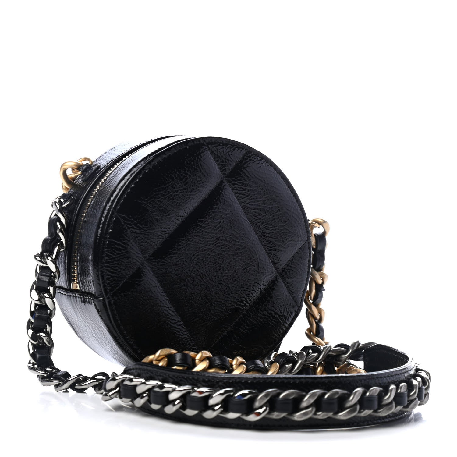 Chanel Shiny Crumpled Calfskin Quilted Chanel 19 Round Clutch With Chain Black 2 of 4