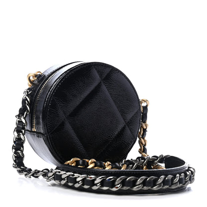 Chanel Shiny Crumpled Calfskin Quilted Chanel 19 Round Clutch With Chain Black 2 of 4