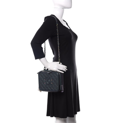 Chanel Iridescent Caviar Quilted Medium CC Filigree Vanity Case Dark Turquoise 3 of 10