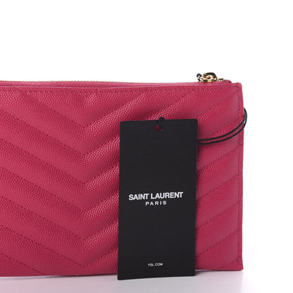 Saint Laurent Grain De Poudre Chevron Monogram Bill Pouch Bright Pink 8 of 9