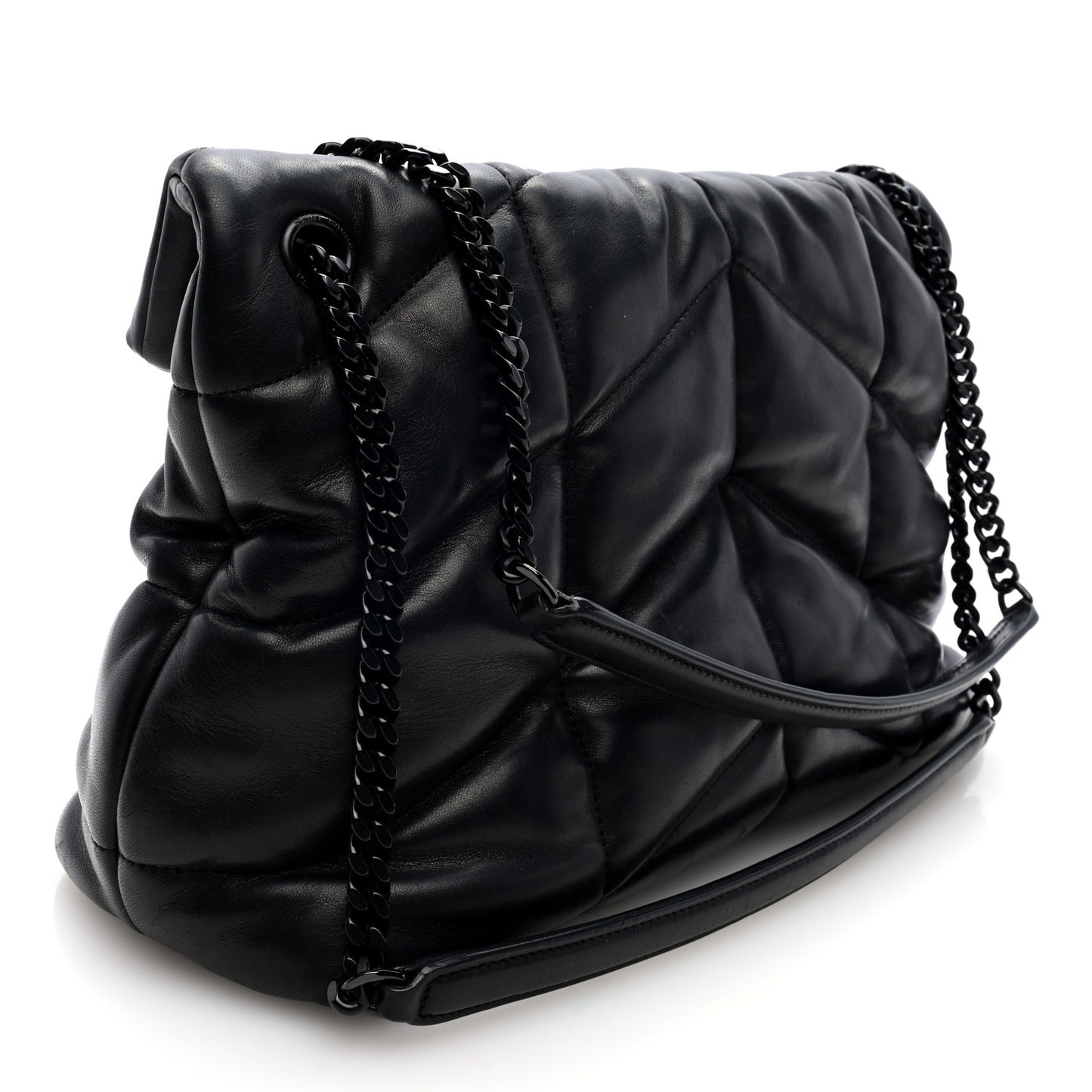 Lambskin Quilted Monogram Monochrome Medium Loulou Puffer Chain Satchel Black