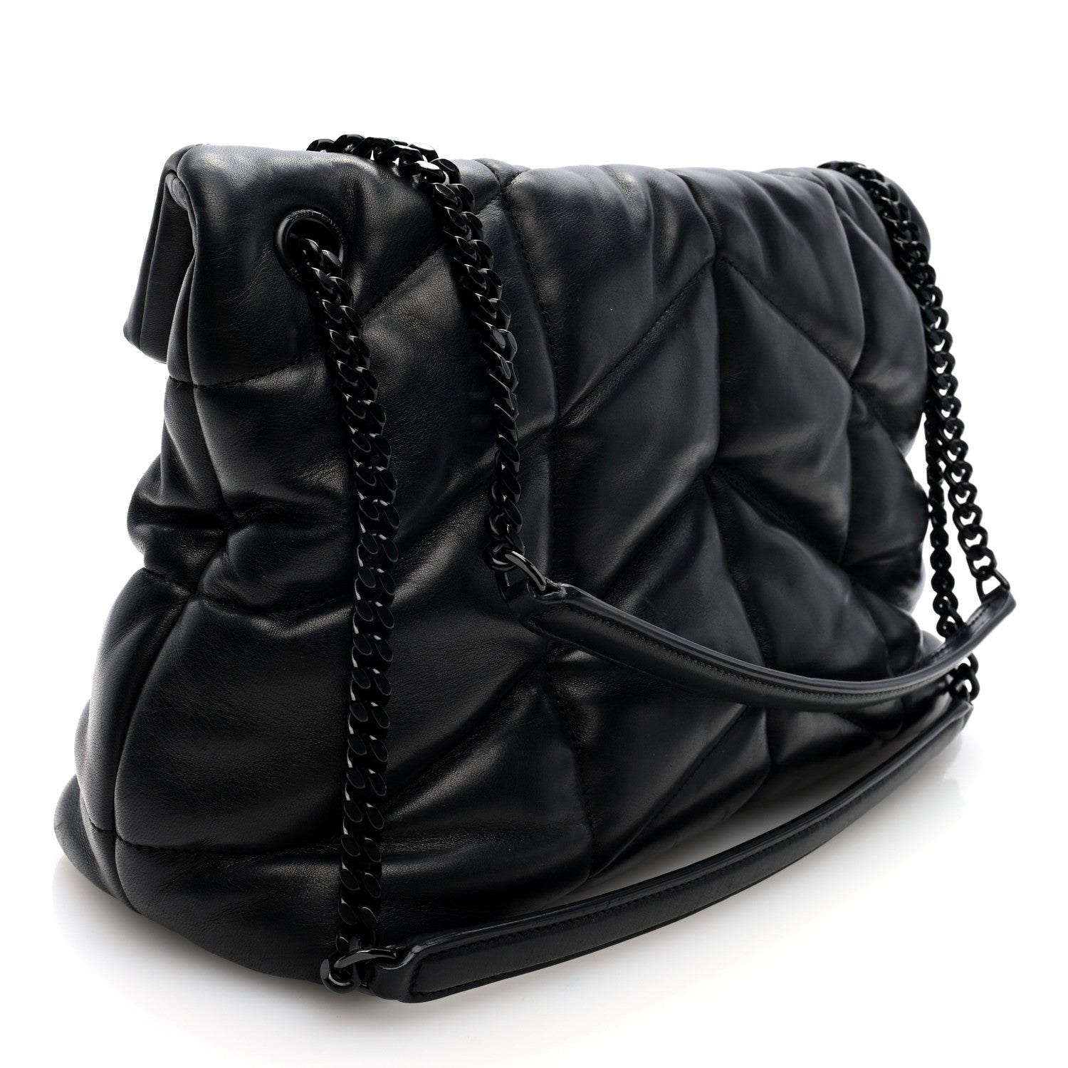Saint Laurent Lambskin Quilted Monogram Monochrome Medium Loulou Puffer Chain Satchel Black 3 of 9