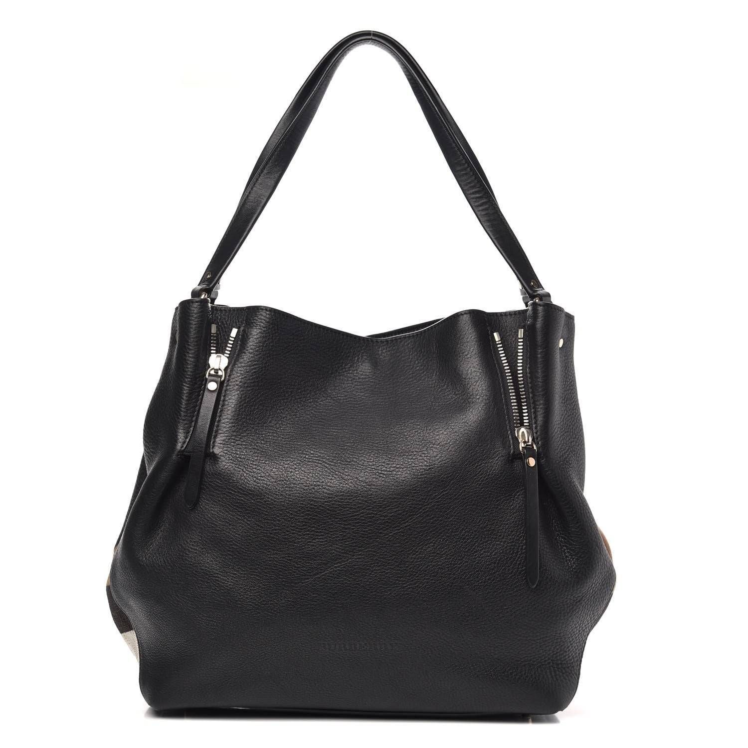 Burberry Grainy Calfskin House Check Medium Maidstone Black 1 of 11