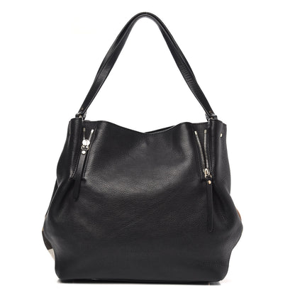 Burberry Grainy Calfskin House Check Medium Maidstone Black 1 of 11