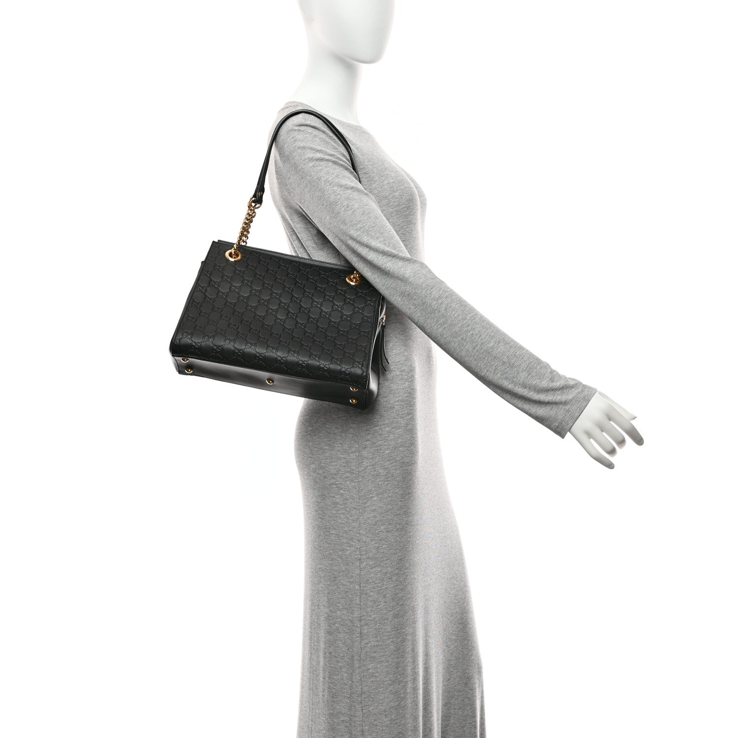 Gucci Guccissima Signature Medium Shoulder Tote Bag Black 2 of 12