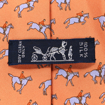 Hermes Printed Silk Mens Neck Tie Orange 5 of 5