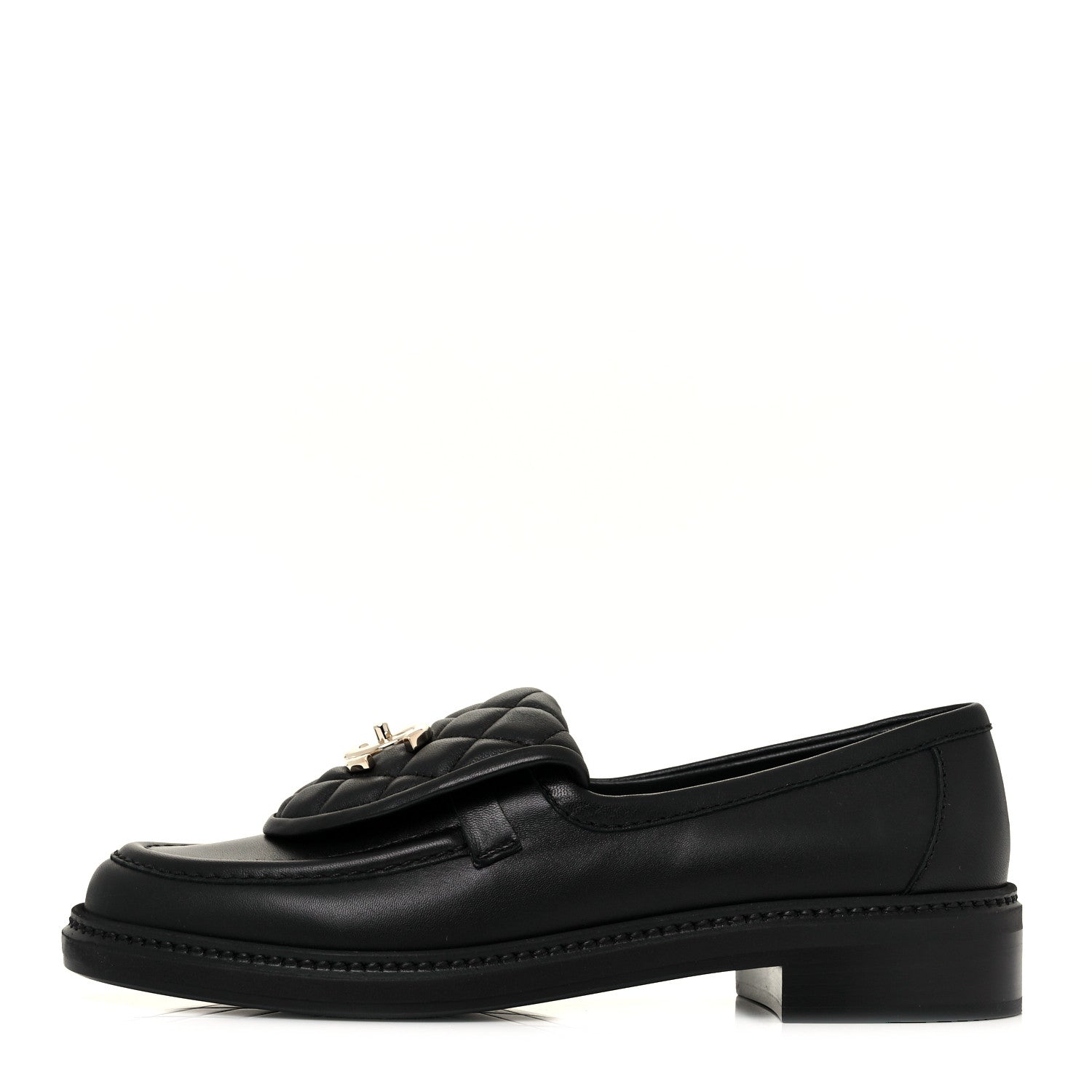 Chanel Lambskin Quilted CC Turnlock Loafers 37.5 Black 1 of 9