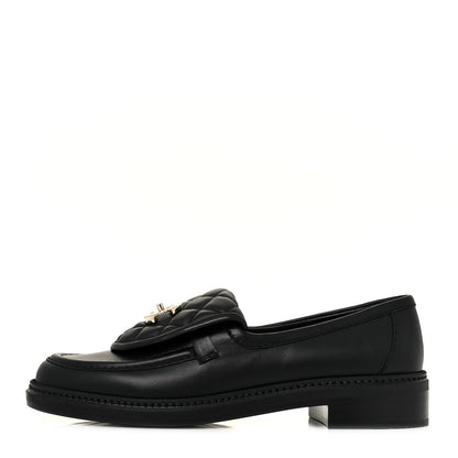 Chanel Lambskin Quilted CC Turnlock Loafers 37.5 Black 1 of 9