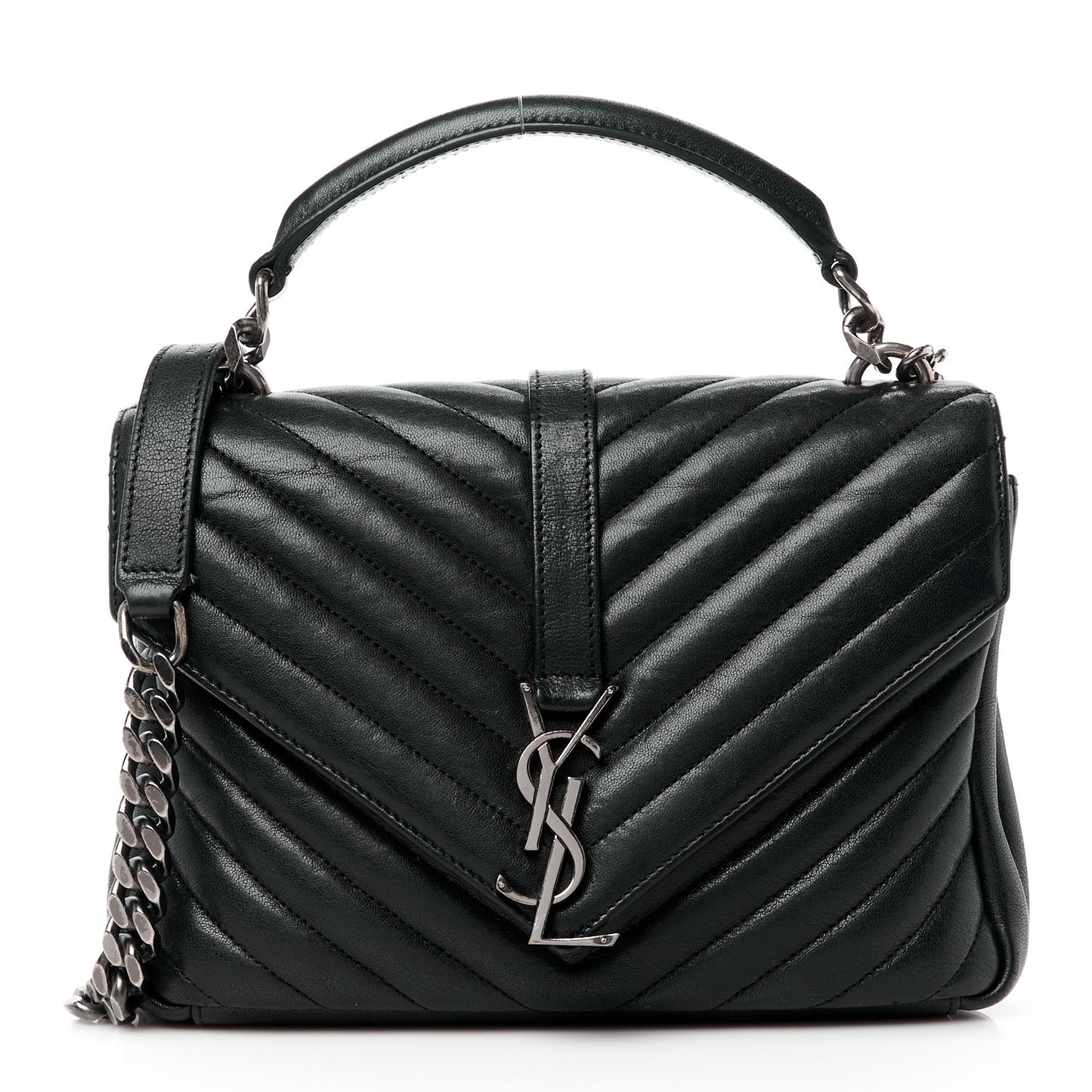 SAINT LAURENT Sheepskin Matelasse Chevron Monogram Medium College Bag Black