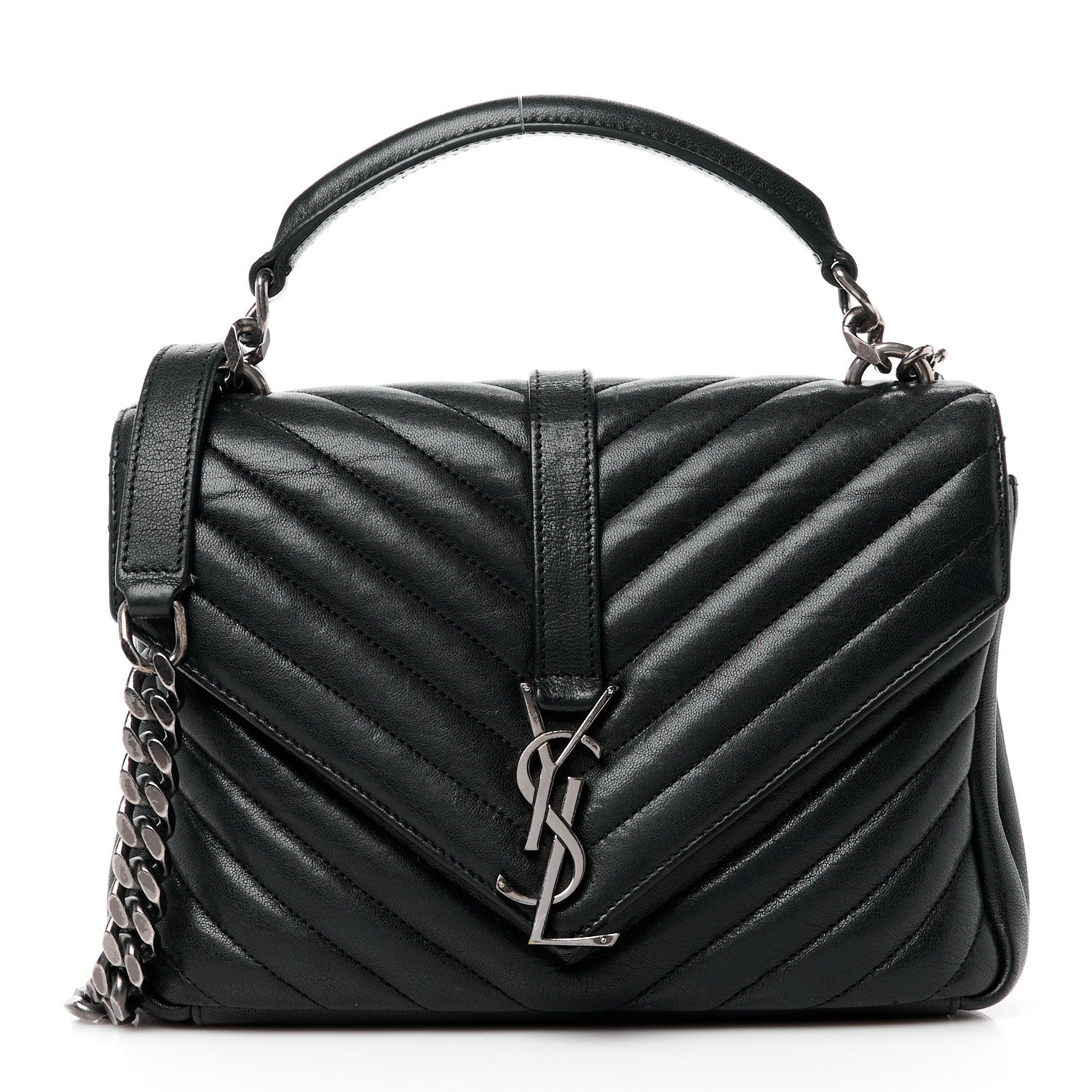 Saint Laurent SAINT LAURENT Sheepskin Matelasse Chevron Monogram Medium College Bag Black 1 of 12