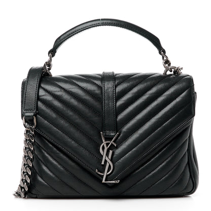 Saint Laurent SAINT LAURENT Sheepskin Matelasse Chevron Monogram Medium College Bag Black 1 of 12