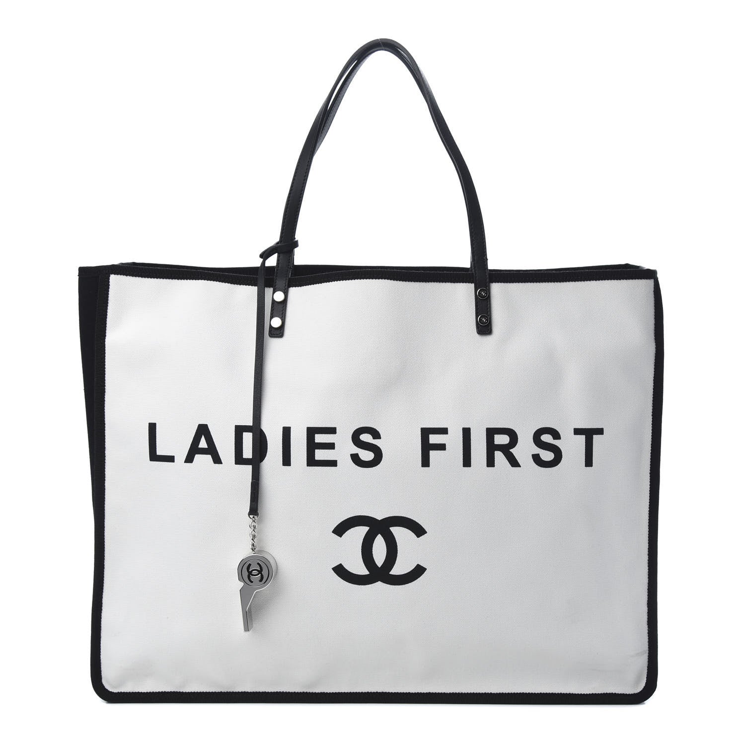 Chanel Canvas Calfskin Large Let's Demonstrate Tote White Black 1 of 10