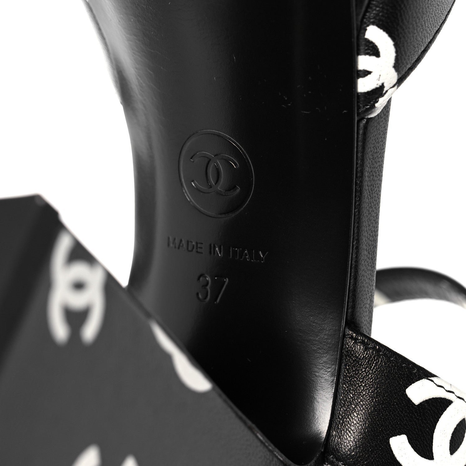Chanel Printed Lambskin Coco Beach Platform Sandals 37 Black White 6 of 9