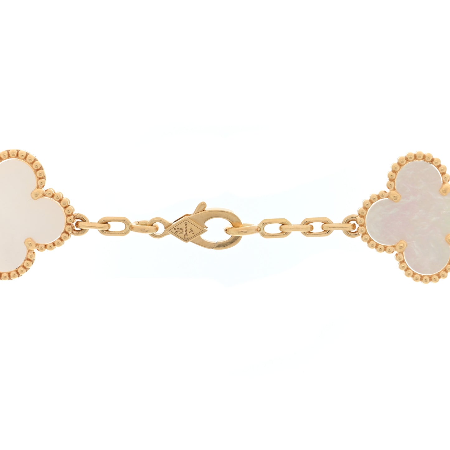 18K Yellow Gold Mother of Pearl 10 Motifs Vintage Alhambra Necklace