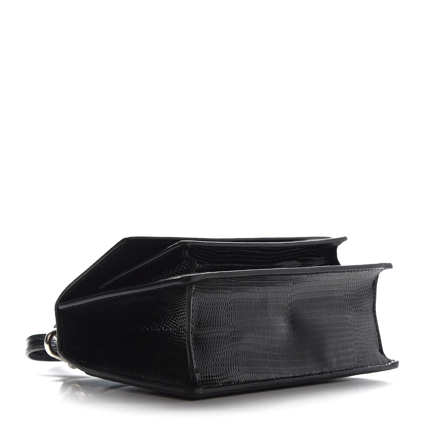 Patent Calfskin Lizard Embossed XS Sharp Top Handle Bag Black