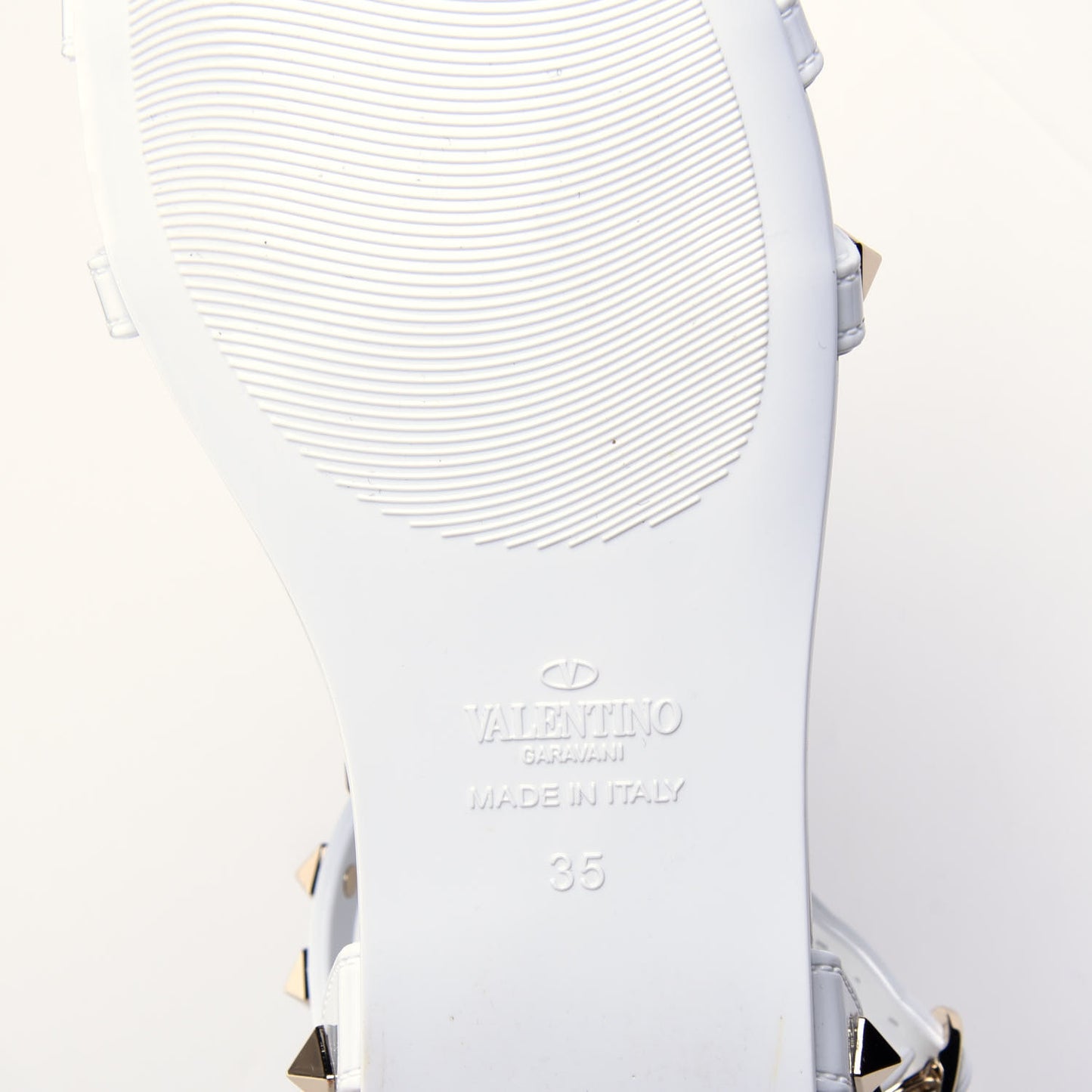 PVC Jelly Rockstud Caged Flat T-Strap Sandals 35 Optic White