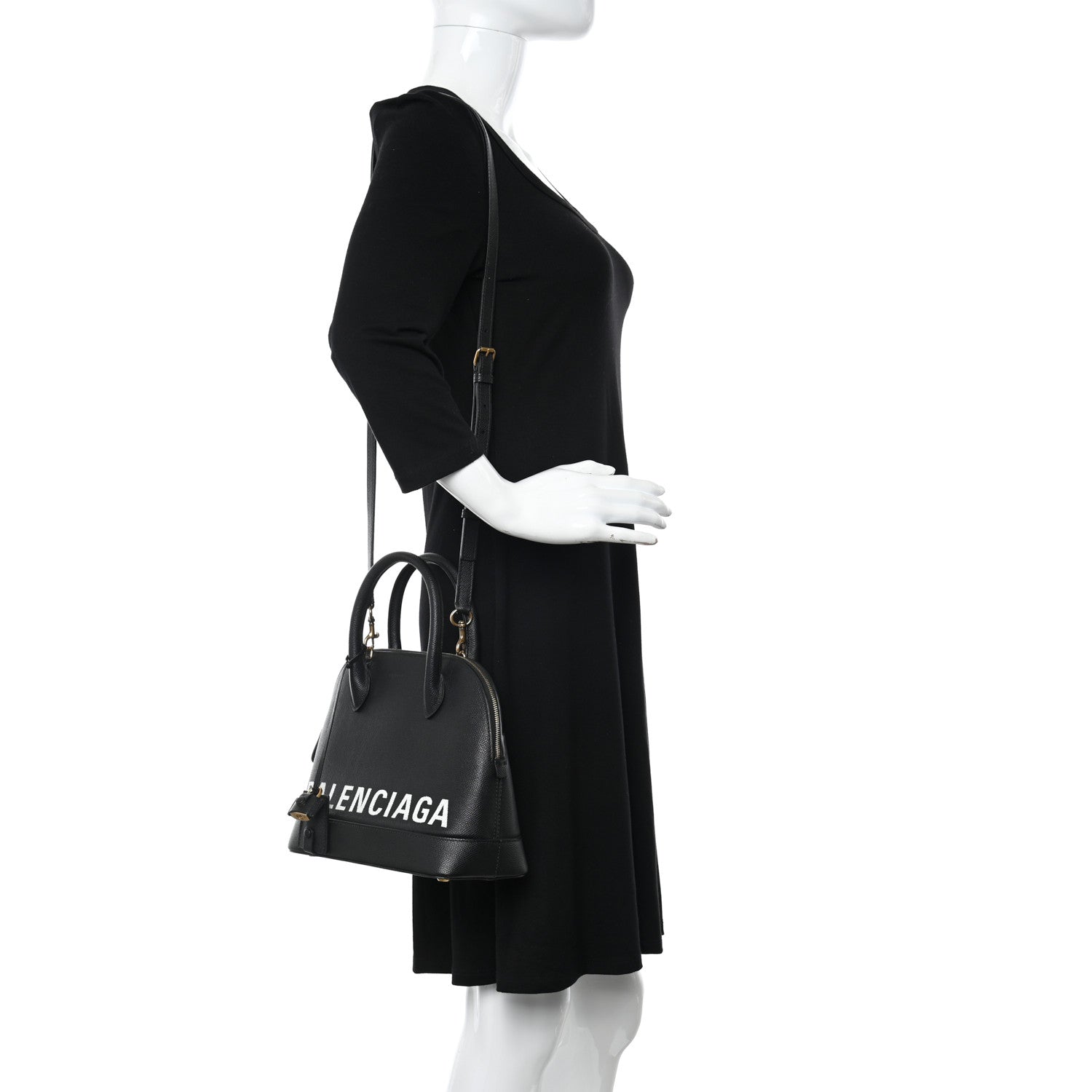 Balenciaga Signature Grained Calfskin Logo S Ville Top Handle Bag Black White 2 of 19