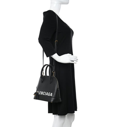Balenciaga Signature Grained Calfskin Logo S Ville Top Handle Bag Black White 2 of 19