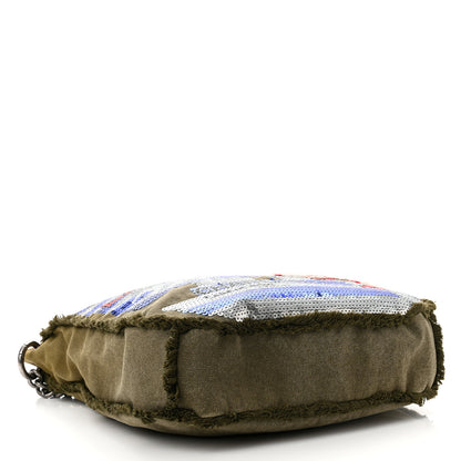 Chanel Canvas Sequins Cubano Trip Hobo Khaki 4 of 10