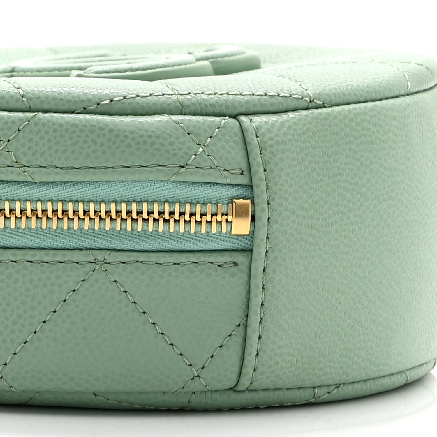 Chanel Caviar Quilted Small Round Vanity With Chain Light Green 9 of 11