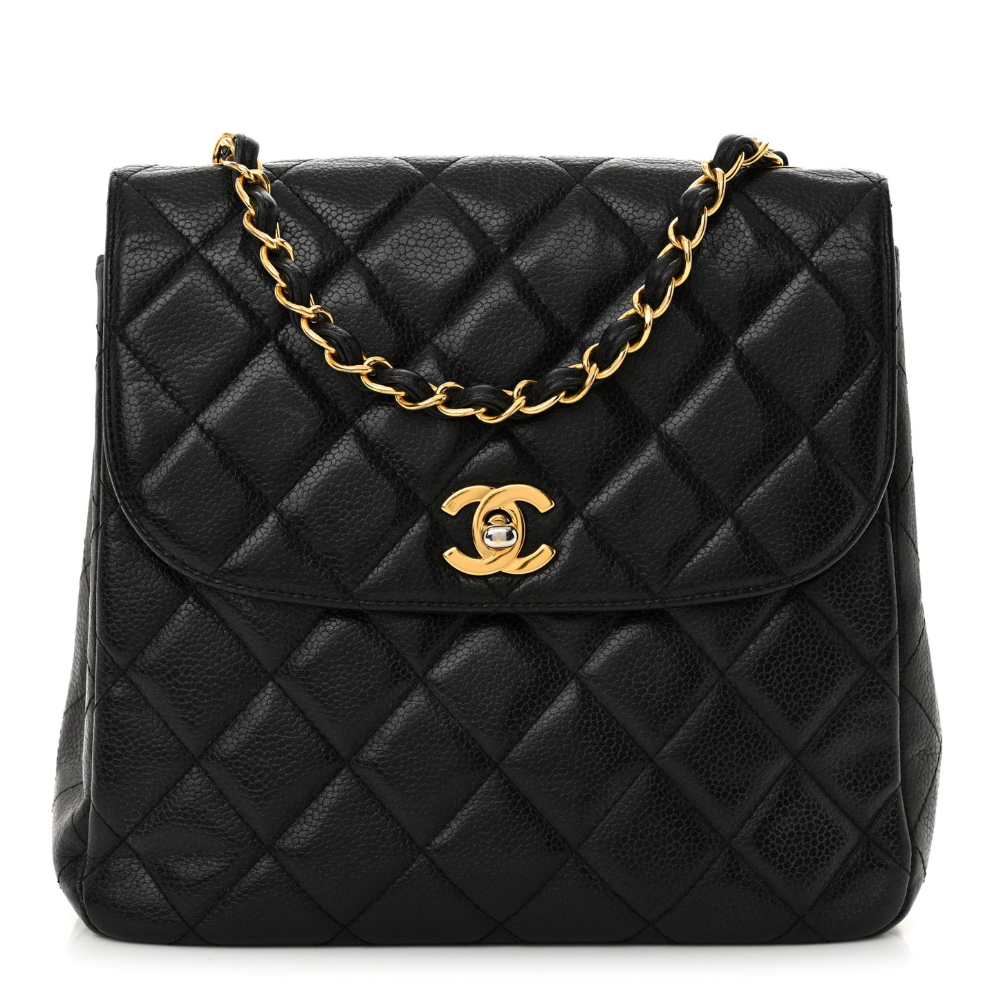 Caviar Quilted Flap Shoulder Bag Black