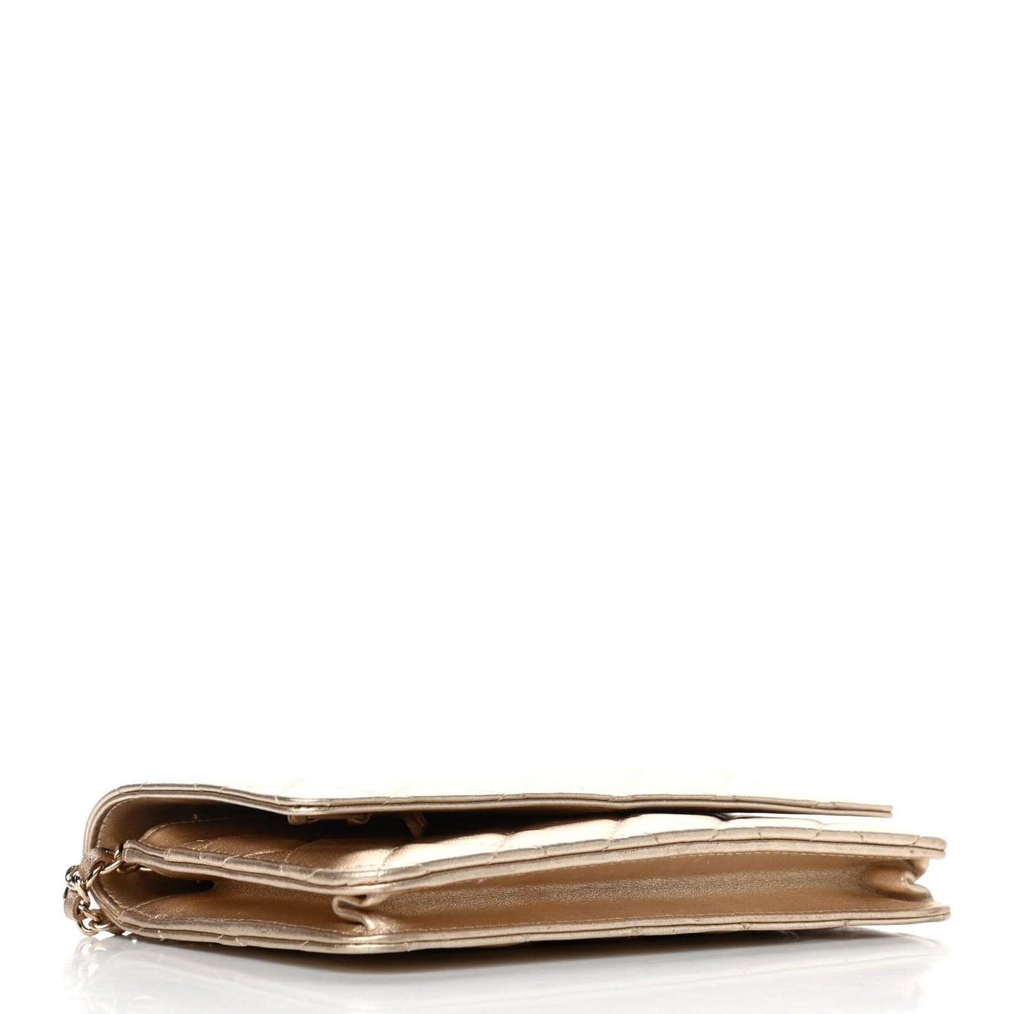 Metallic Lambskin Quilted Wallet On Chain WOC Gold
