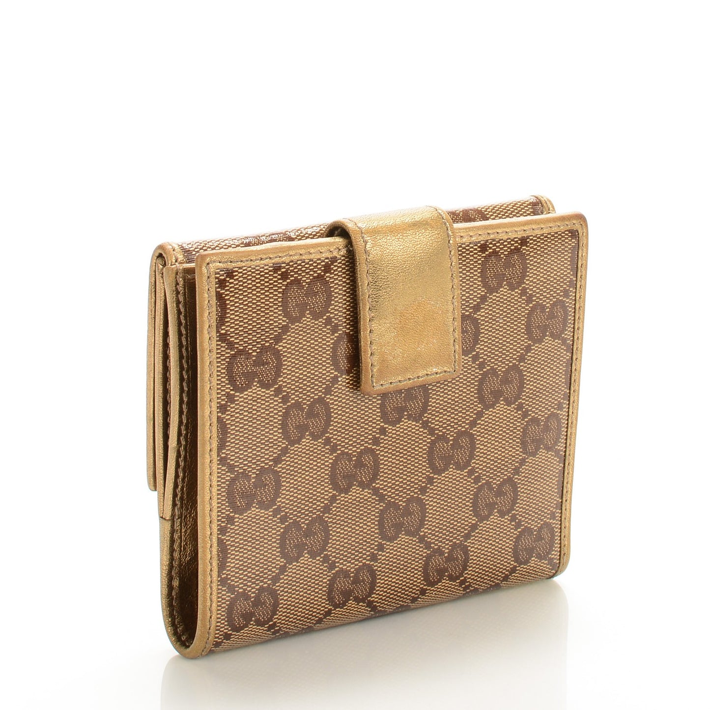Crystal Monogram Metal Bar French Flap Wallet Metallic Gold