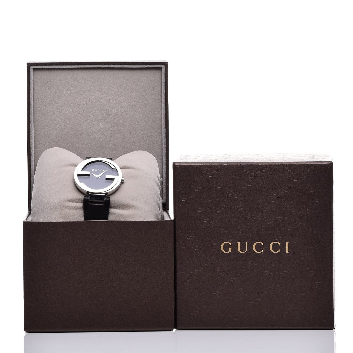 Stainless Steel Calfskin 37mm Interlocking G Quartz Watch Black