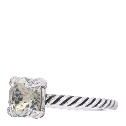 David Yurman Sterling Silver Diamond Prasiolite 8mm Chatelaine Ring 52 6 3 of 5