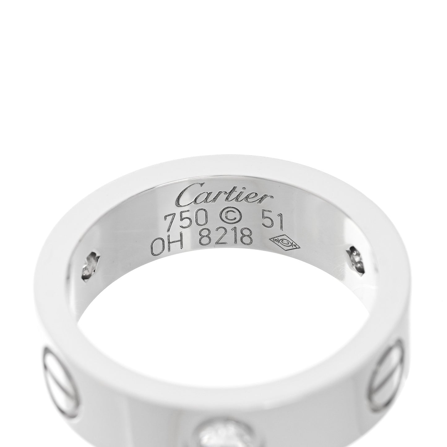 18K White Gold 3 Diamond 5.5mm LOVE Ring 51 5.75