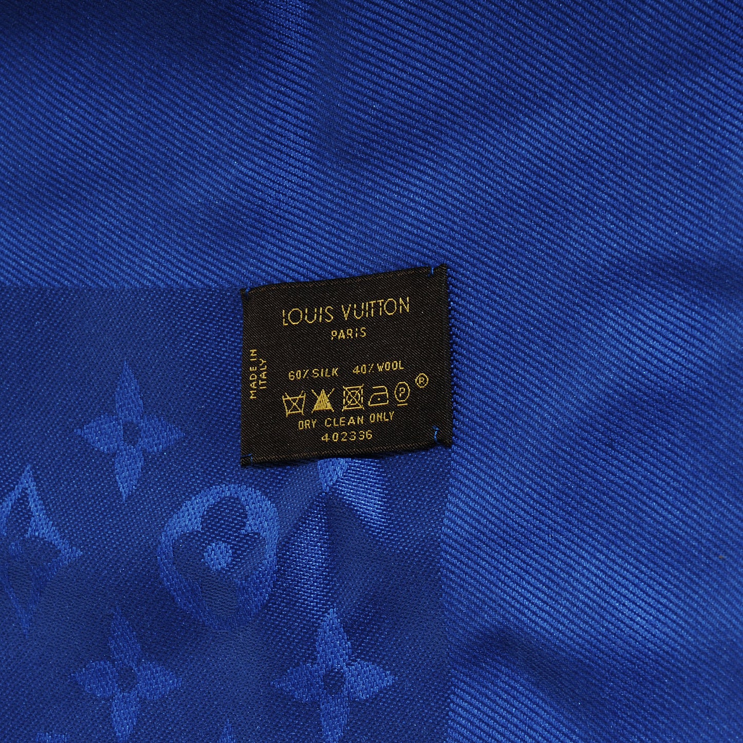 Wool Silk Monogram Shawl Blue
