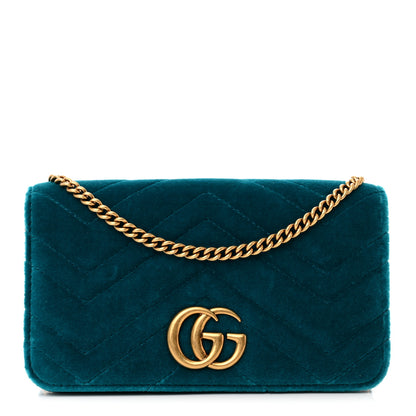 Gucci Velvet Matelasse GG Marmont Mini Bag Pavone Cyan 1 of 11