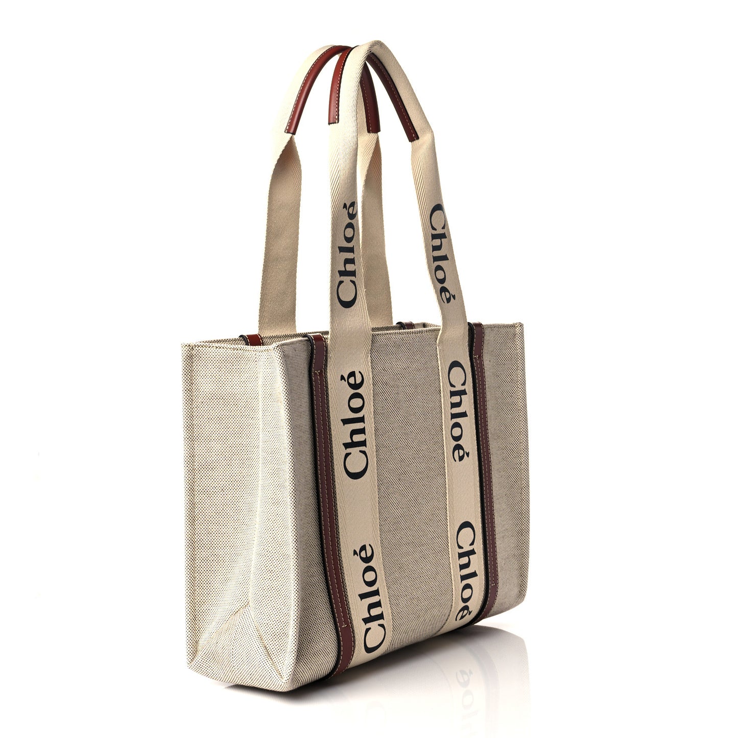 Cotton Calfskin Large Woody Ribbon Tote White Brown