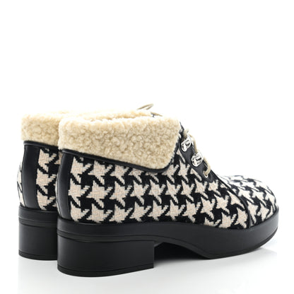 Gucci Optical Tweed Faux Shearling Houndstooth Victor Lace Up Ankle Boots 39.5 White Black 4 of 7