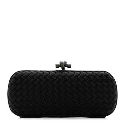 Bottega Veneta Satin Ayers Intreccio Impero Stretch Knot Clutch Black 1 of 7