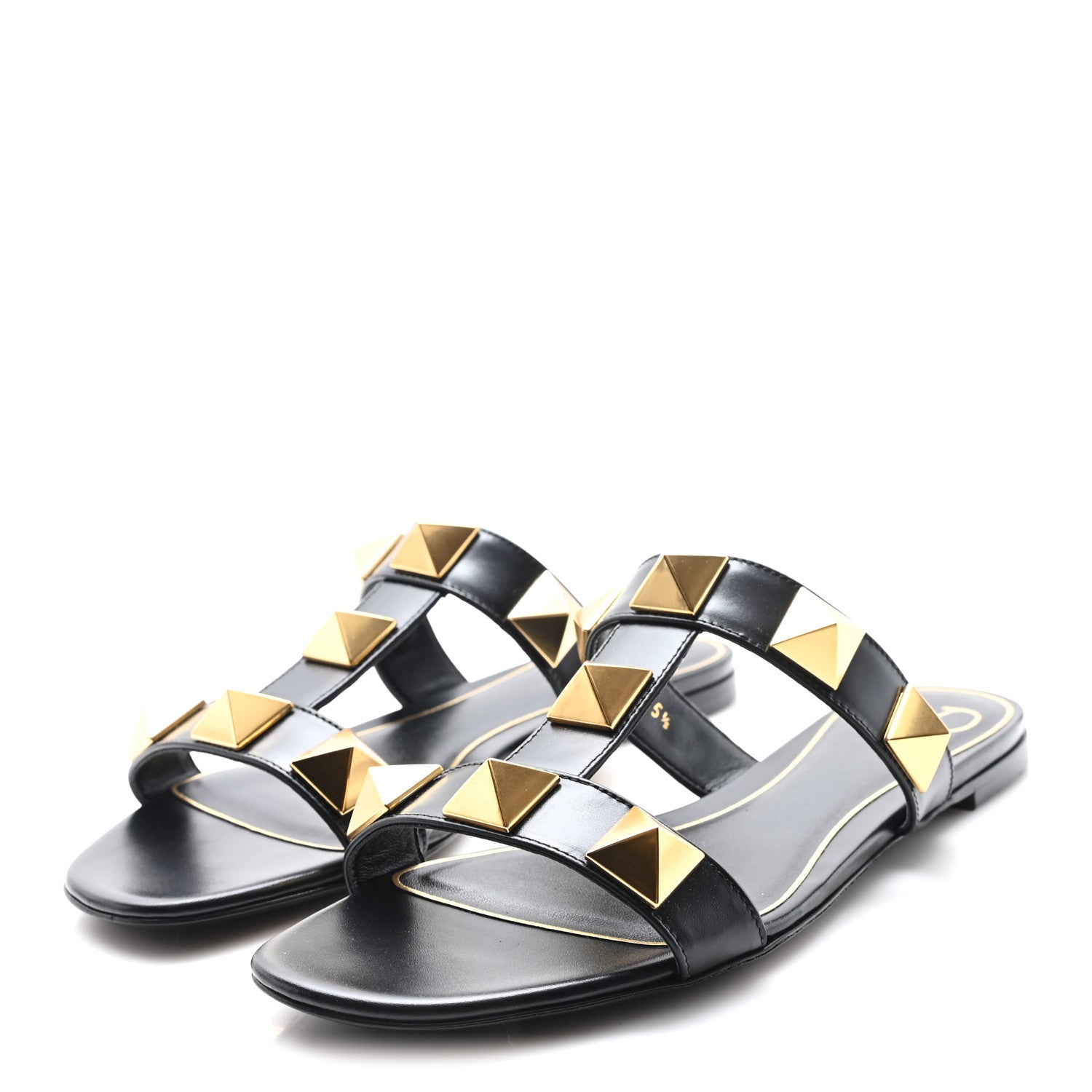 Valentino Garavani Calfskin Roman Stud Flat Slide Sandals 35.5 Black 4 of 10