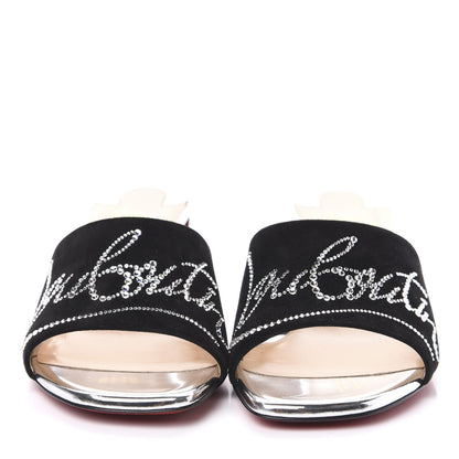 Christian Louboutin Veau Velours Specchio Dear Home 55 Slide Sandals 36.5 Black Crystal 2 of 8
