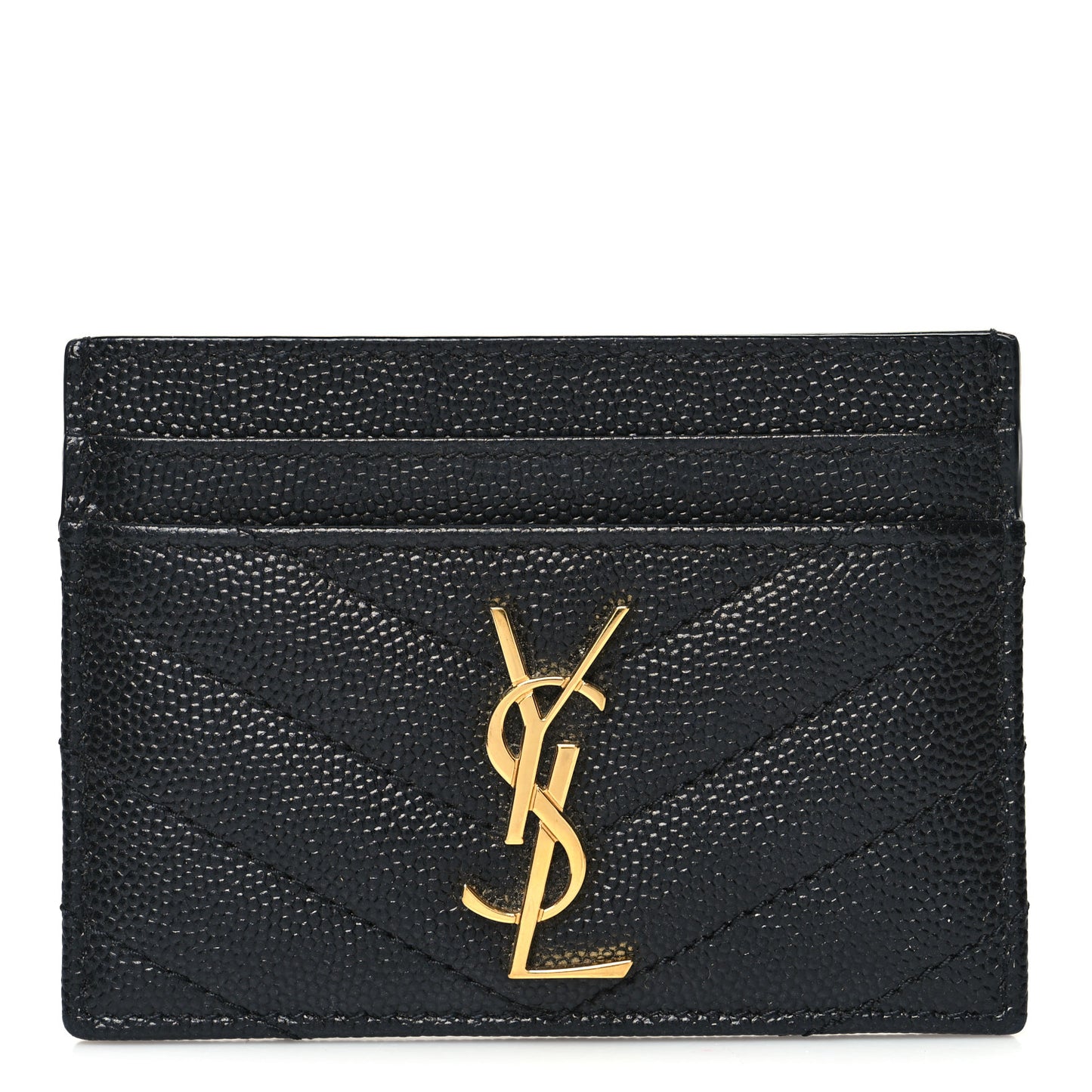 Grain De Poudre Matelasse Chevron Monogram Credit Card Case Black
