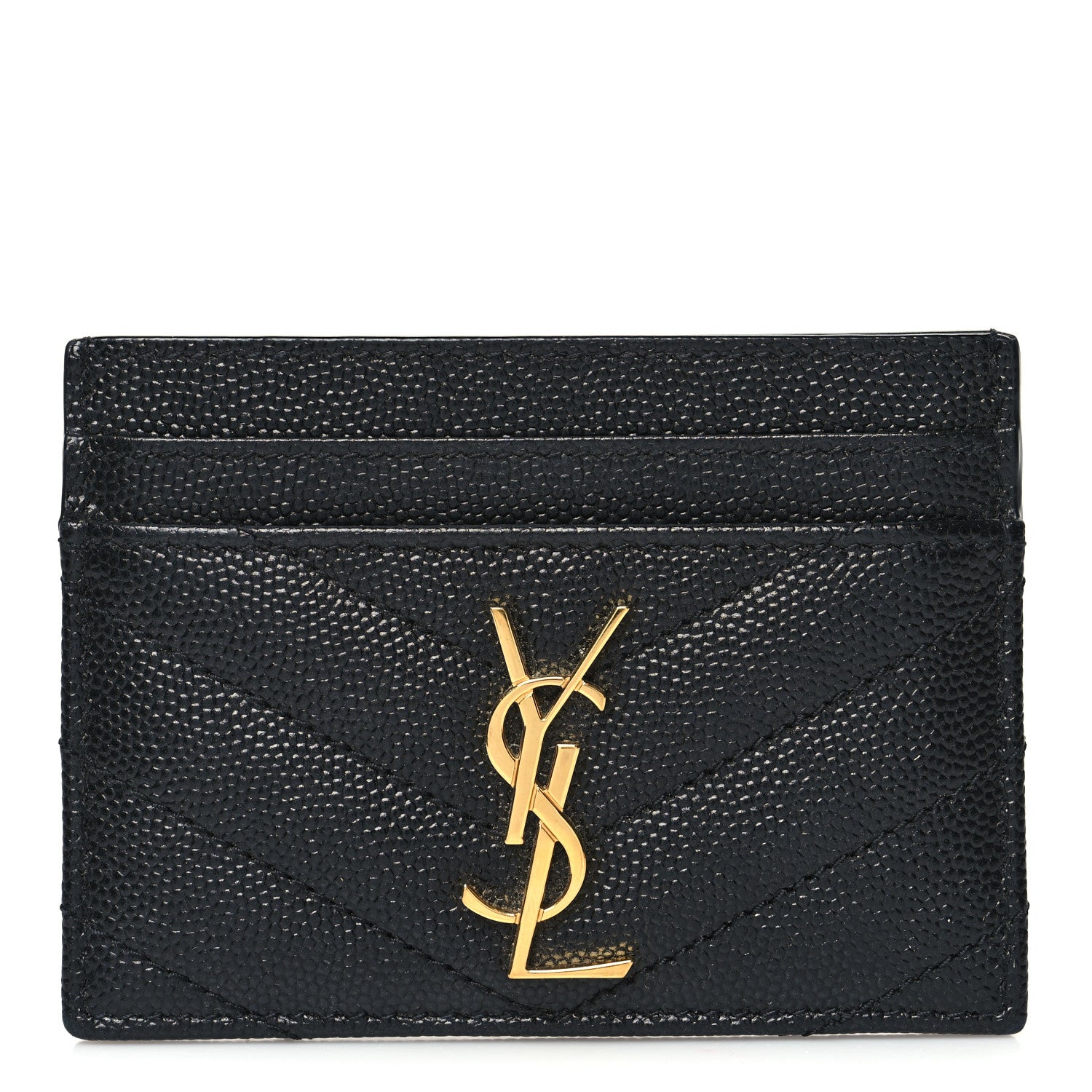 Saint Laurent Grain De Poudre Matelasse Chevron Monogram Credit Card Case Black 1 of 9